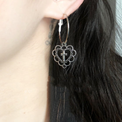 Cross Earrings With Simple Hollow Heart-Jewearrings