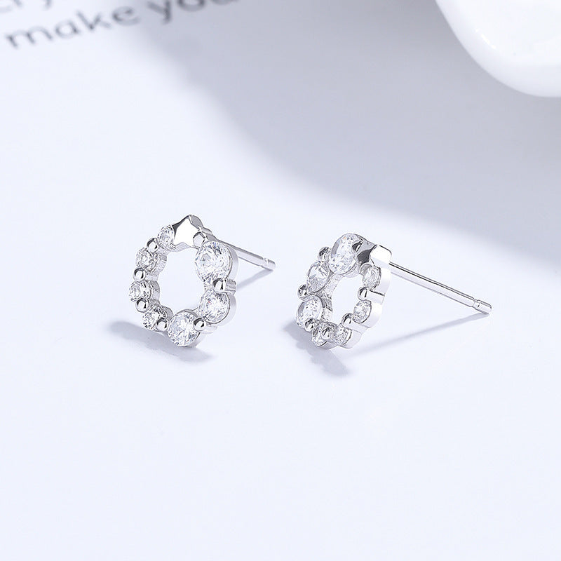 Women's Fashion Personality Sterling Silver Round Zircon Stud Earrings-Jewearrings