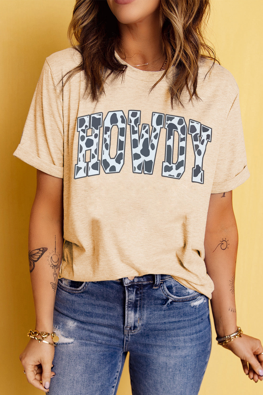 Round Neck Short Sleeve HOWDY Graphic Tee-Jewearrings