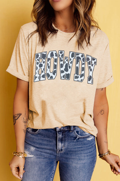 Round Neck Short Sleeve HOWDY Graphic Tee-Jewearrings