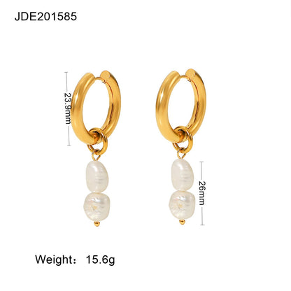 Women's 18K Gold Stainless Steel Fashion Pearl Earrings-Jewearrings