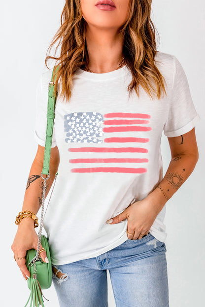 US Flag Round Neck Short Sleeve T-Shirt-Jewearrings