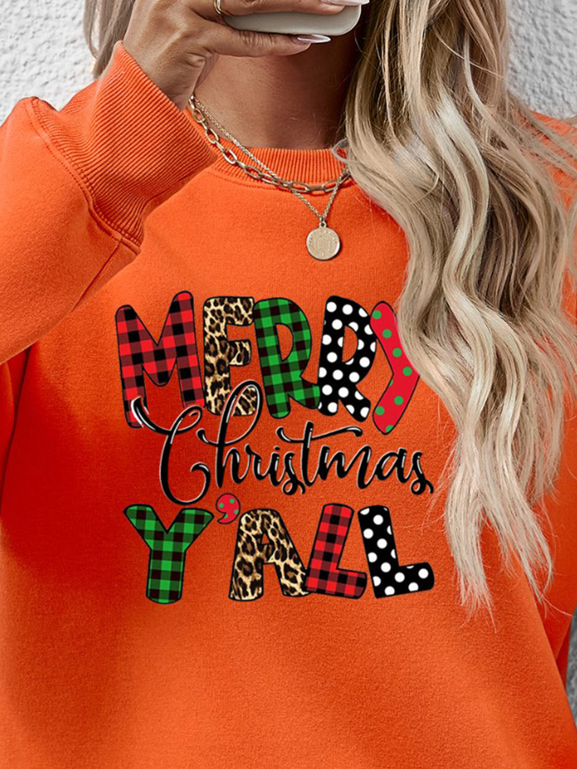 Letter Graphic Round Neck Long Sleeve Sweatshirt-Jewearrings