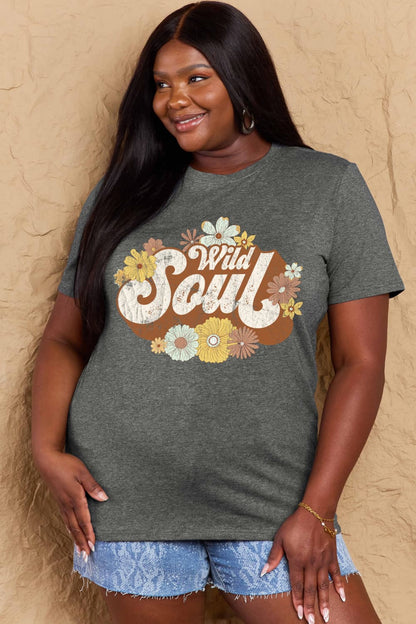 Simply Love Full Size WILD SOUL Graphic Cotton T-Shirt-Jewearrings