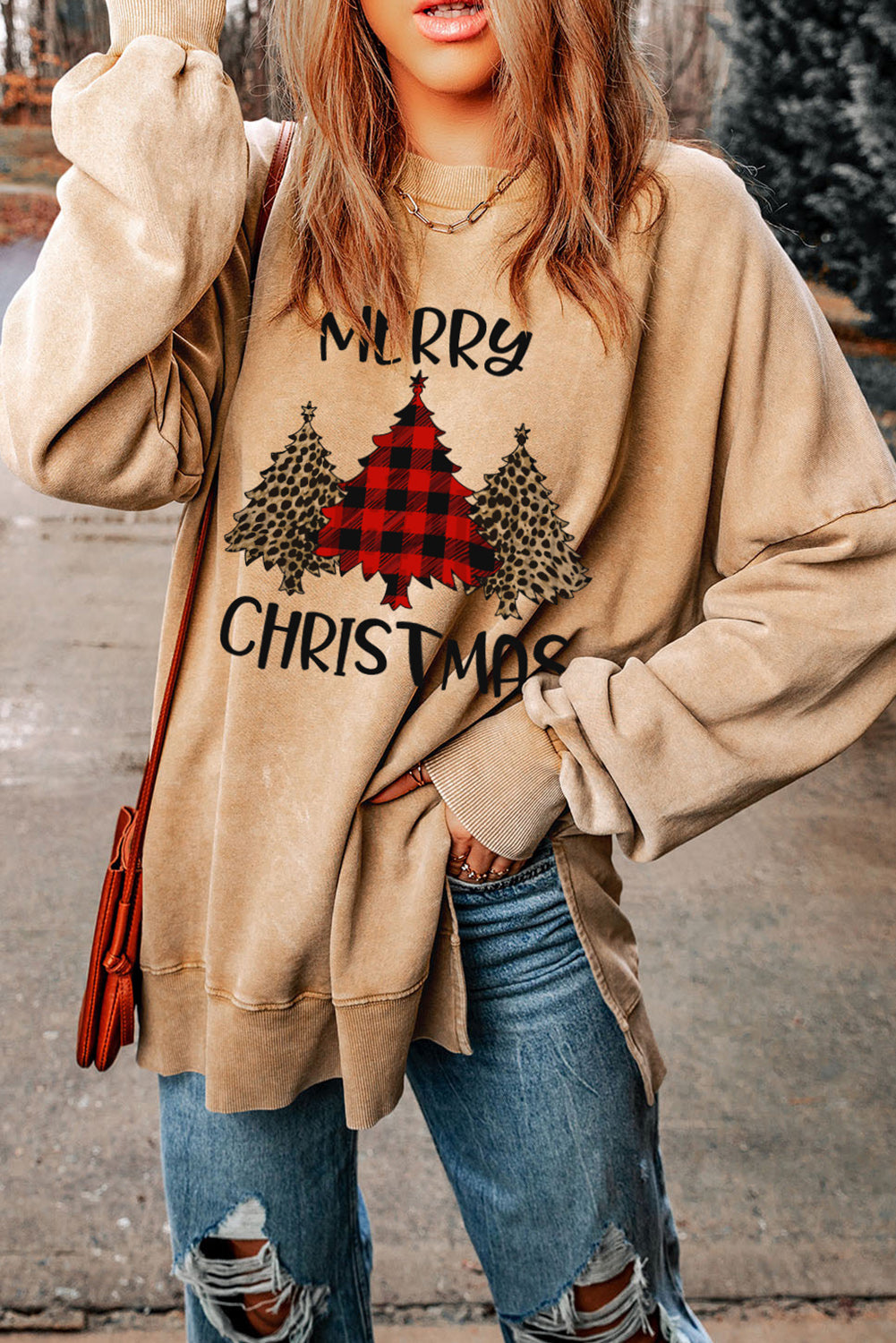 MERRY CHRISTMAS Graphic Slit Drop Shoulder Sweatshirt-Jewearrings