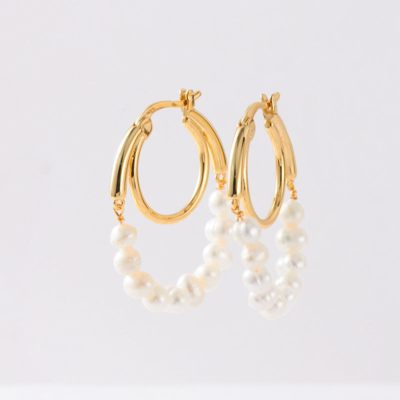 Women's Natural Pearl Ring Earrings-Jewearrings