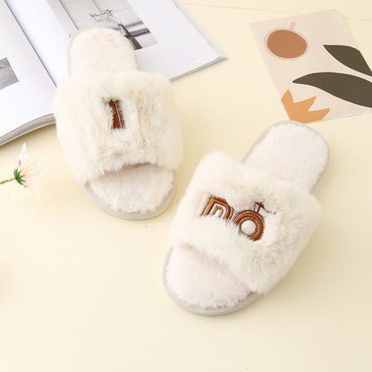 Faux Fur Open Toe Slippers-Jewearrings