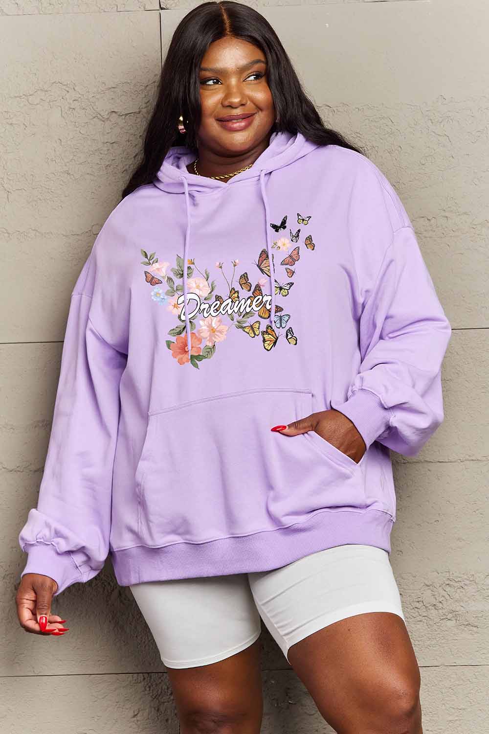 Simply Love Simply Love Full Size Dropped Shoulder DREAMER Graphic Hoodie-Jewearrings