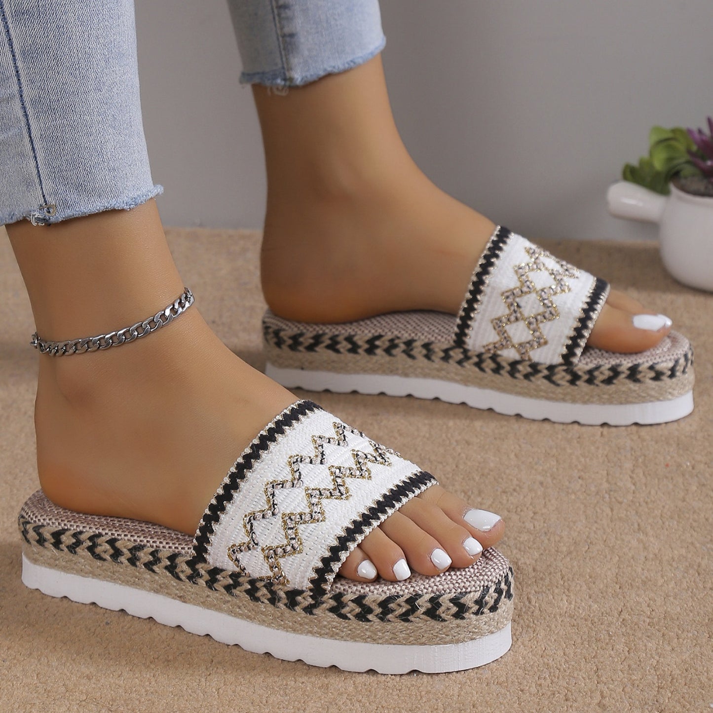 Geometric Weave Platform Sandals-Jewearrings