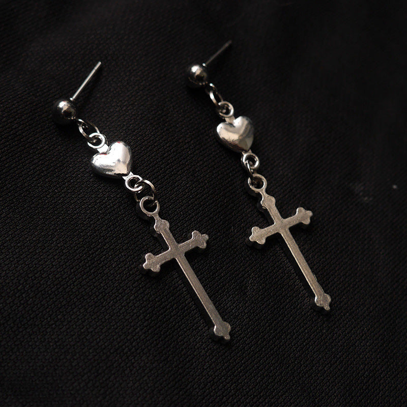 Vintage Cross Love Heart Earrings Dark-Jewearrings