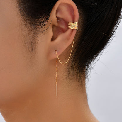 Cross Border Jewelry Personality Leaf Ear Bone Clip Super Long Personality Tassel Ear Thread Earrings-Jewearrings