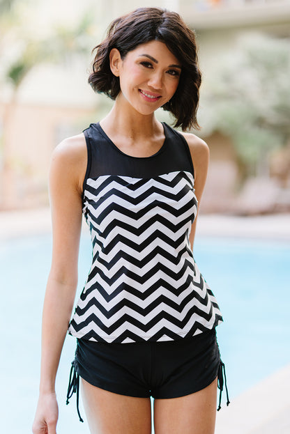 Full Size Chevron Print Ruched Tankini Set-Jewearrings