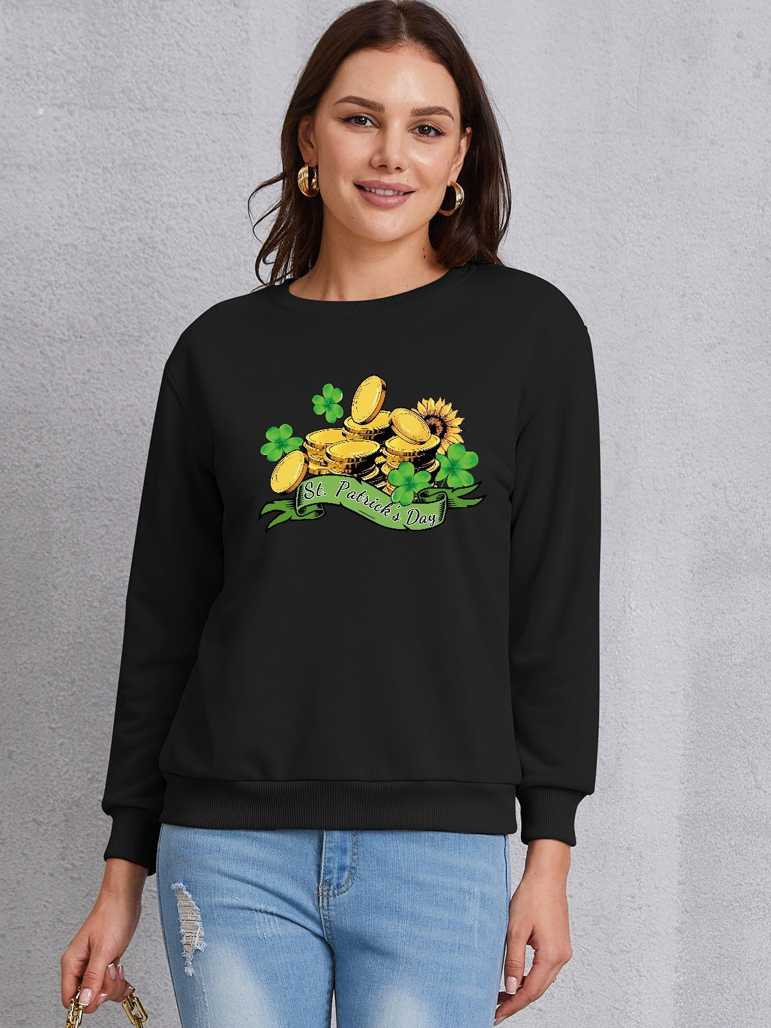 ST. PATRICK'S DAY Graphic Round Neck Sweatshirt-Jewearrings