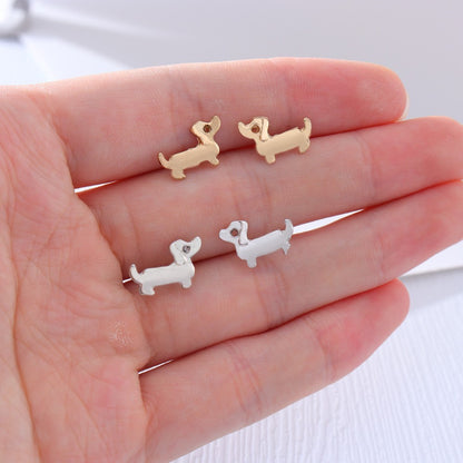 Vintage Hippie Small Sausage Dog Stud Earrings Boho Dog Love Jewelry For Women-Jewearrings