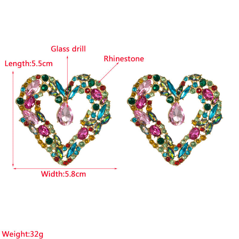 Ins Style Creative Heart Stud Earrings Alloy Plating Inlaid Color Rhinestone Fabulous Personality Earrings-Jewearrings