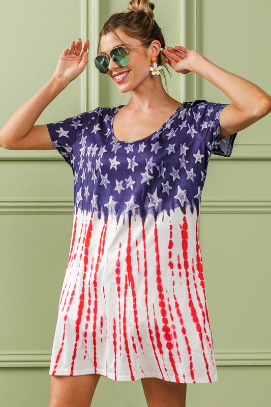 BiBi American Flag Theme Tee Dress-Jewearrings