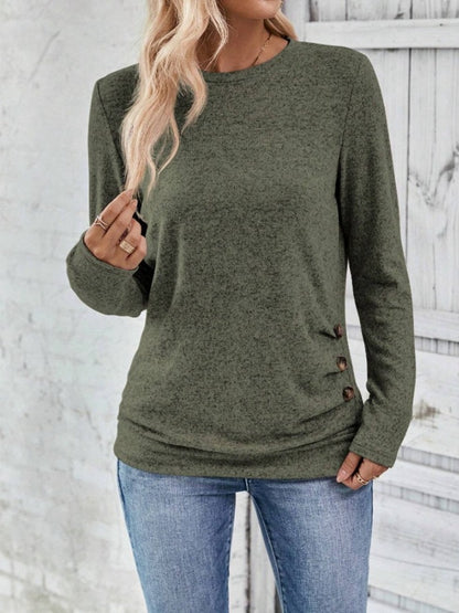 Round Neck Long Sleeve T-Shirt-Jewearrings