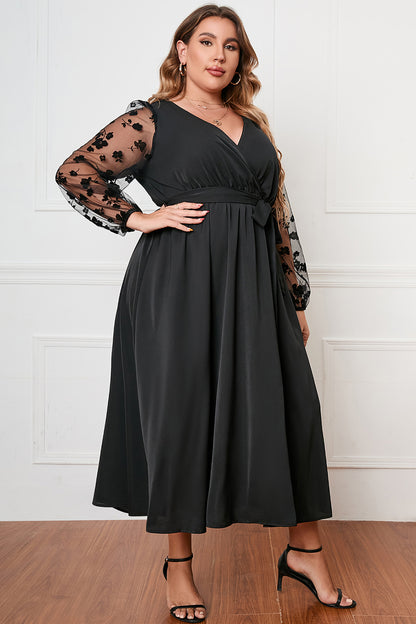 Plus Size Surplice Neck Tied Dress-Jewearrings