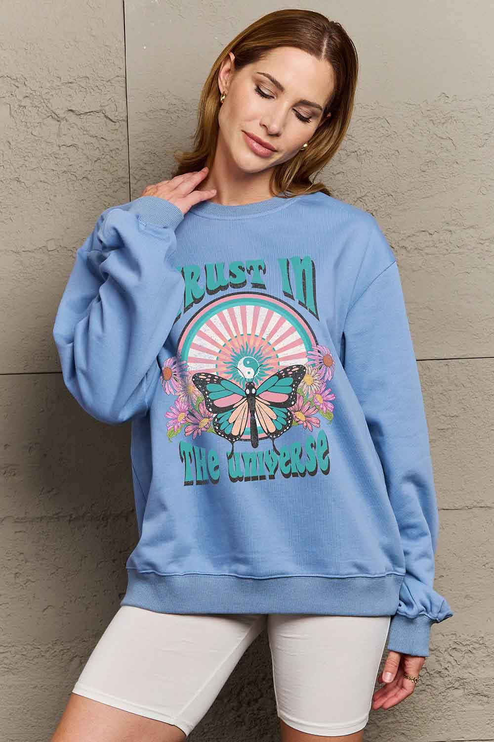 Simply Love Simply Love Full Size TRUST IN THE UNIVERSE Graphic Sweatshirt-Jewearrings