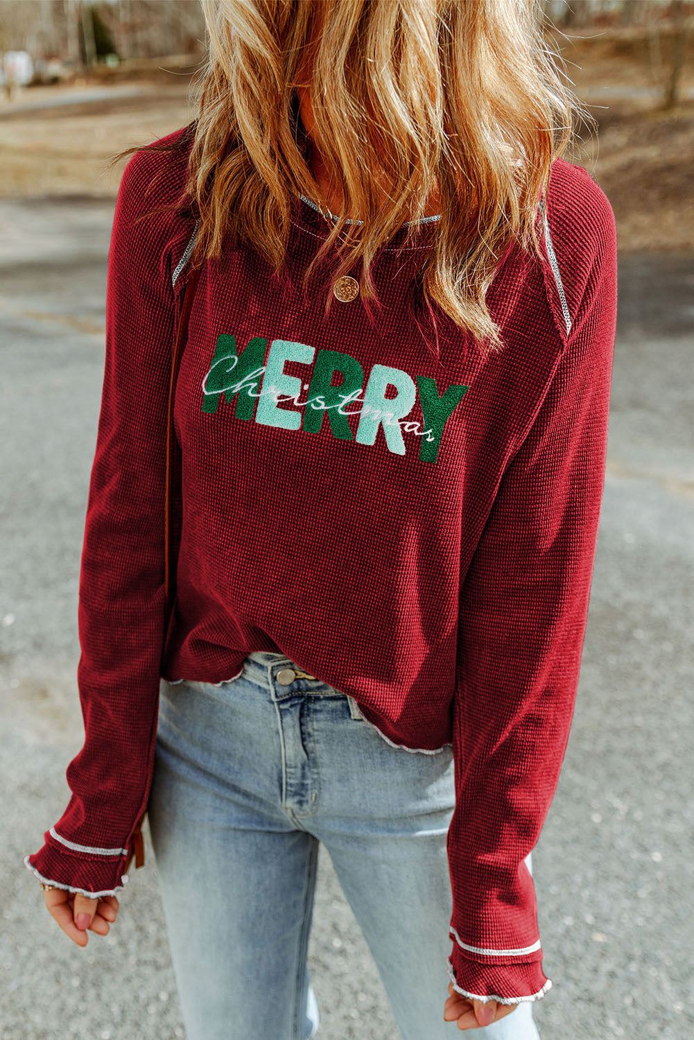 MERRY CHRISTMAS Exposed Seam Long Sleeve T-Shirt-Jewearrings