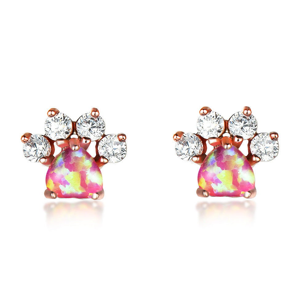 Cross-border Platform Small Paw Ladies Opal Earrings-Jewearrings