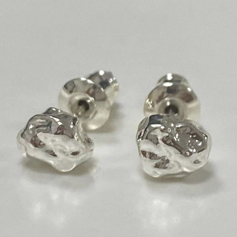 Irregular Texture Silver Volcanic Lava Ore Stud Earrings-Jewearrings