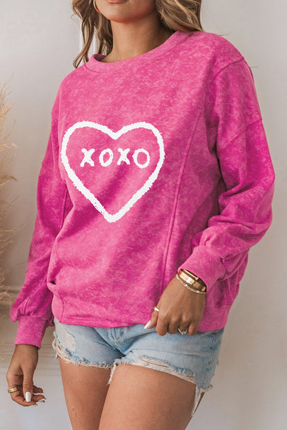 XOXO Heart Graphic Round Neck Long Sleeve Sweatshirt-Jewearrings