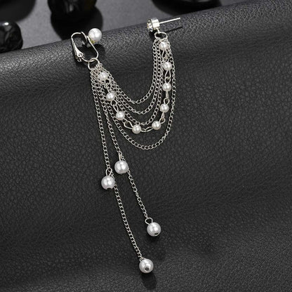 Pearl Multi-layer Chain Ear Bone Clip Personalized Fashion Earrings Female One Temperament Tassel Ear Clip Earrings-Jewearrings