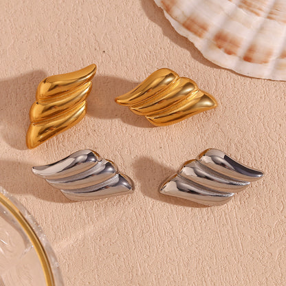 Personalized Stainless Steel Gold Temperament Three-layer Wing Stud Earrings-Jewearrings