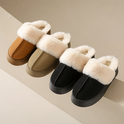 Center-Seam Furry Chunky Platform Slippers-Jewearrings