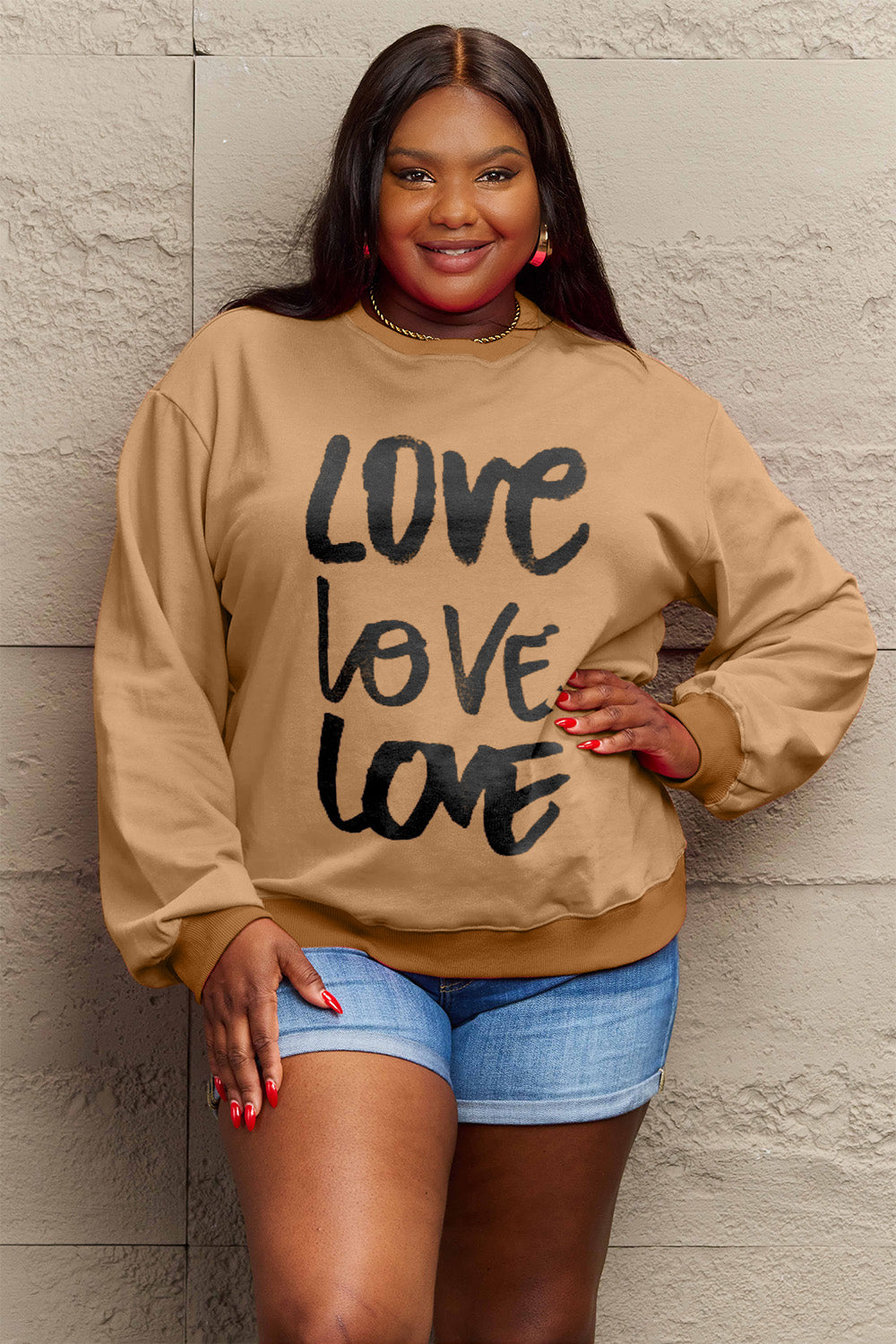 Simply Love Full Size LOVE Round Neck Sweatshirt-Jewearrings