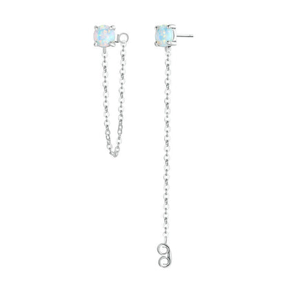 Sterling Silver Opal Chain Stud Earrings Colorful-Jewearrings