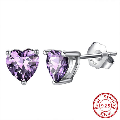 S925 Loving Heart In Sterling Silver Zircon Birthstone Stud Earrings-Jewearrings