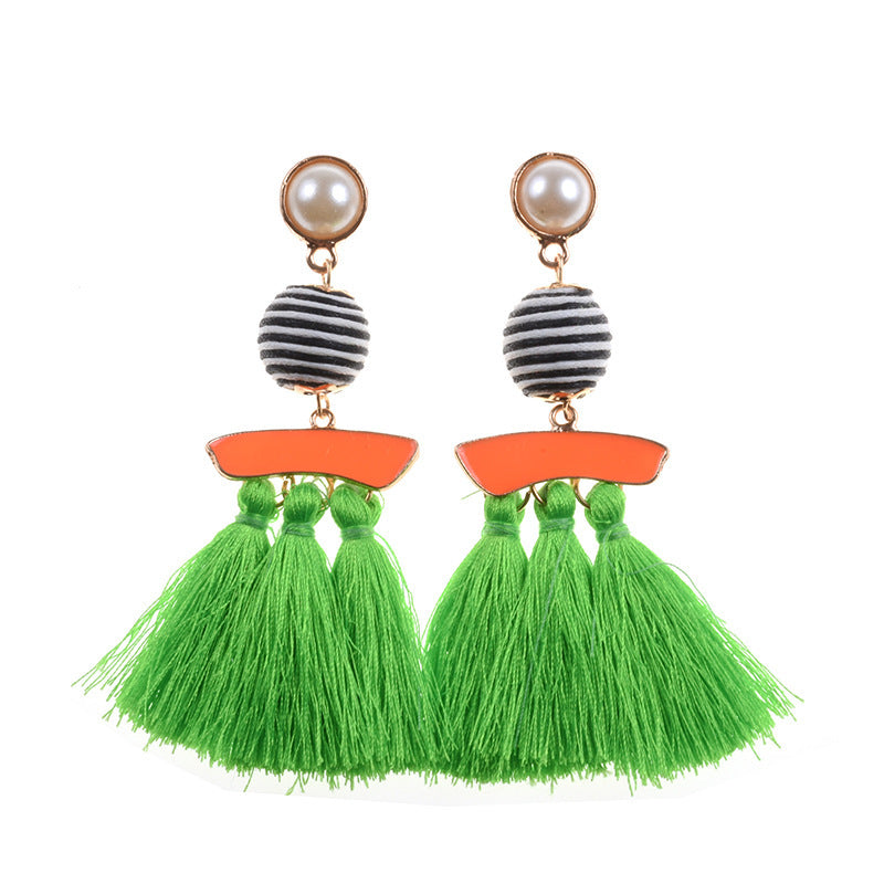 New Personalized Alloy Cloth Ball Set Pearl Vintage Tassel Earrings-Jewearrings