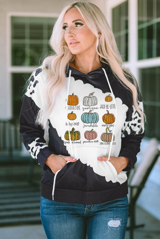 Pumpkin Graphic Drawstring Hoodie with Pocket-Jewearrings