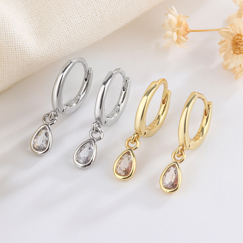 Water Drop Zircon Earrings For Women Light Luxury Minority Ear Clip-Jewearrings