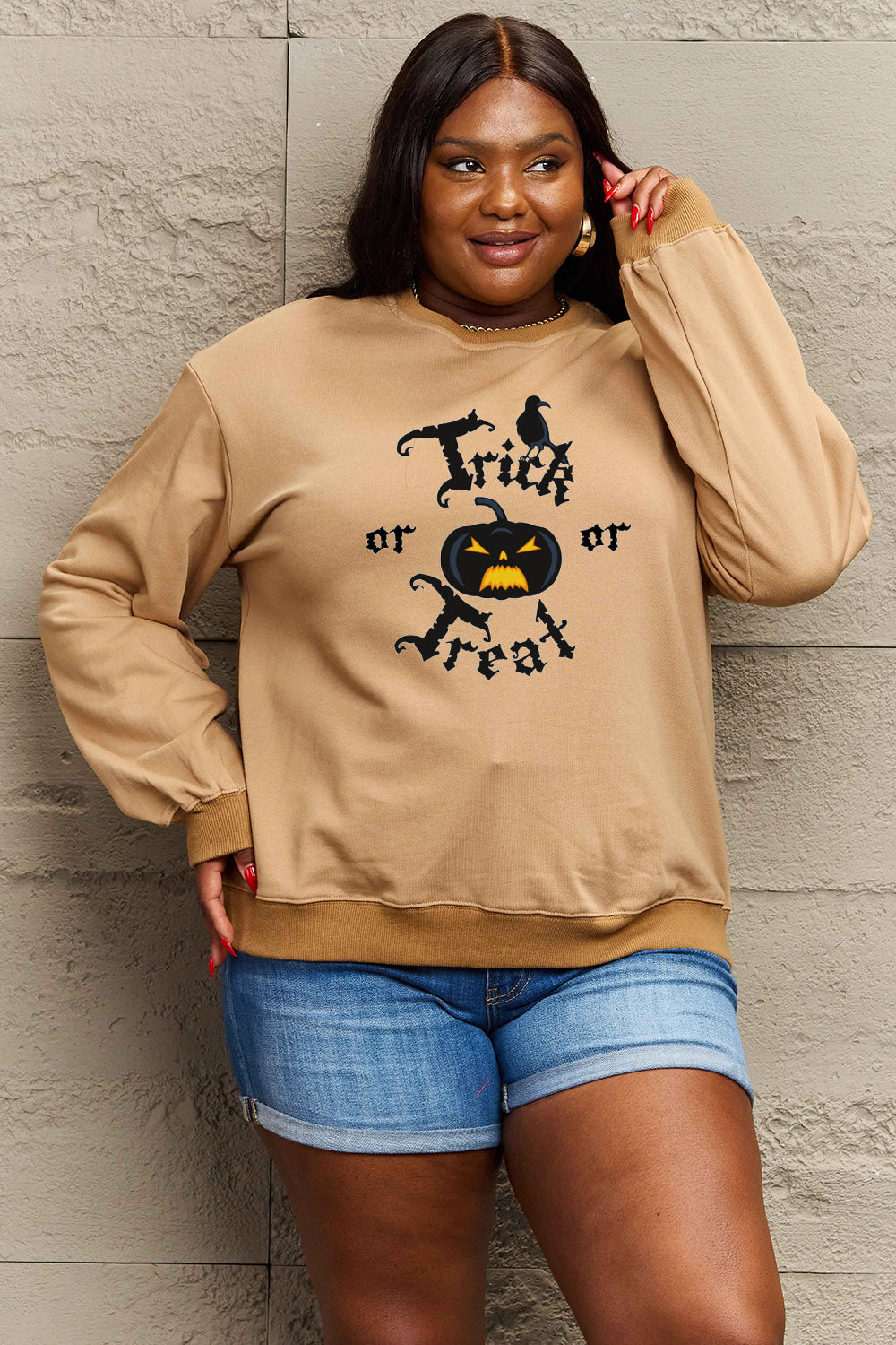 Simply Love Full Size TRICK OR TREAT Graphic Sweatshirt-Jewearrings