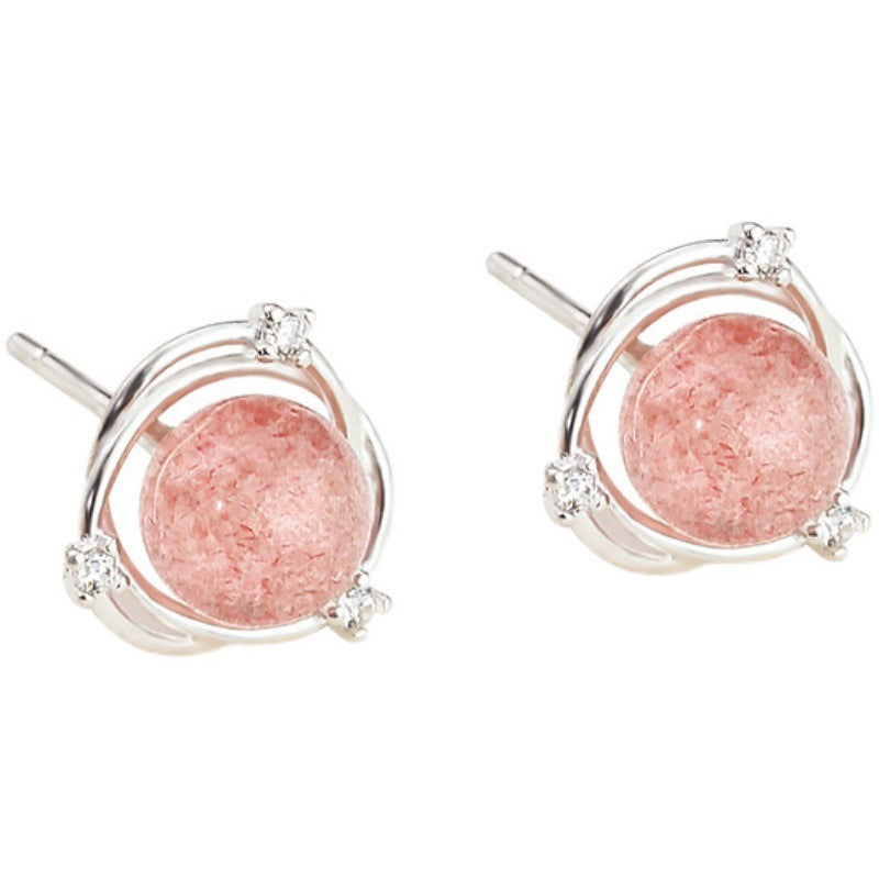 925 Sterling Silver Strawberry Quartz Zircon Stud Earrings-Jewearrings