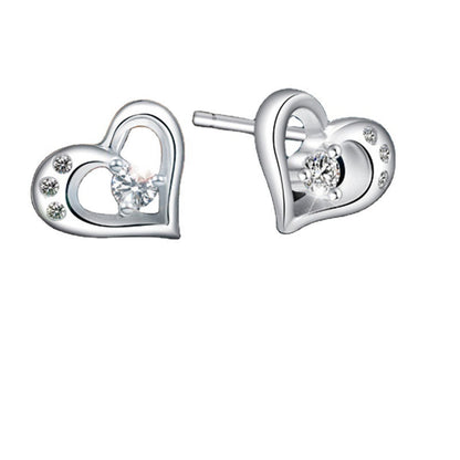 Women's Simple Heart 925 Sterling Silver Stud Earrings-Jewearrings