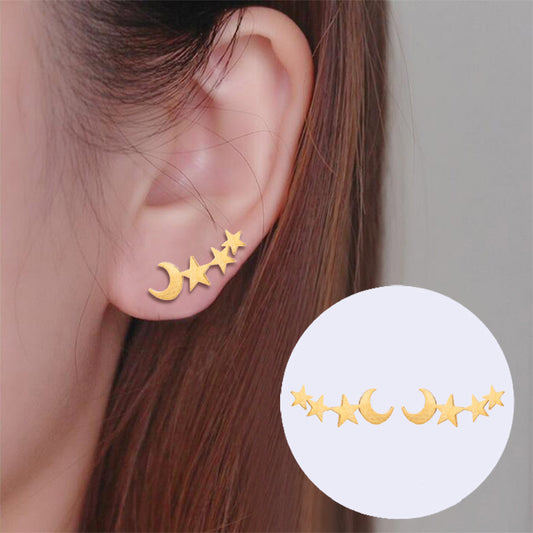 Cute Mini Girl Series Star Moon Combination Stud Earrings University Style Birthday Gift-Jewearrings