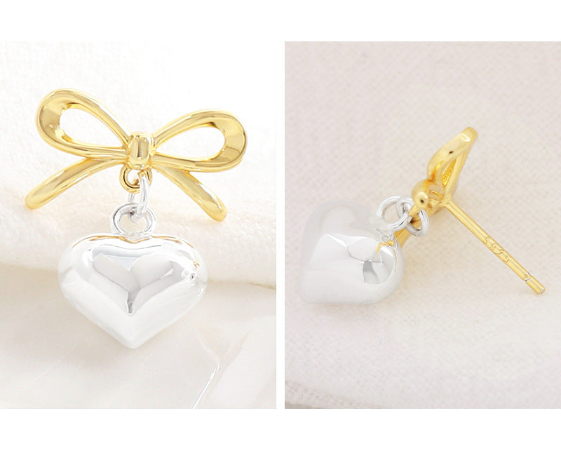 S925 Sterling Silver Bow Love Eardrops Stud Earrings-Jewearrings