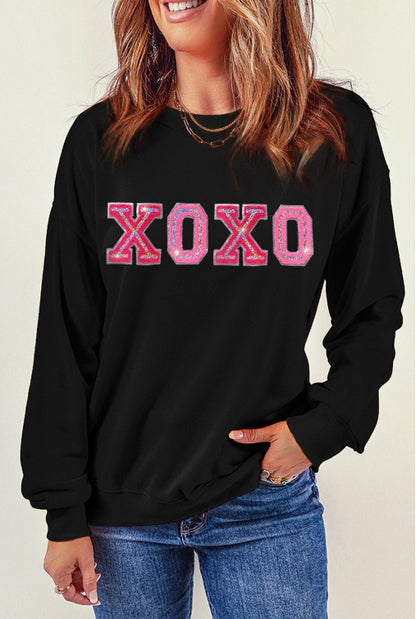 XOXO Round Neck Long Sleeve Sweatshirt-Jewearrings