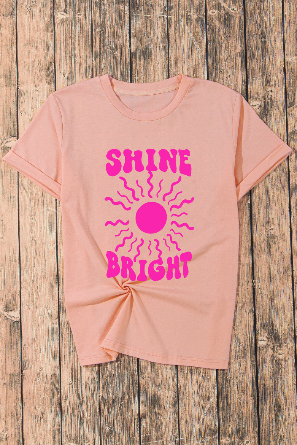 SHINE BRIGHT Round Neck Short Sleeve T-Shirt-Jewearrings