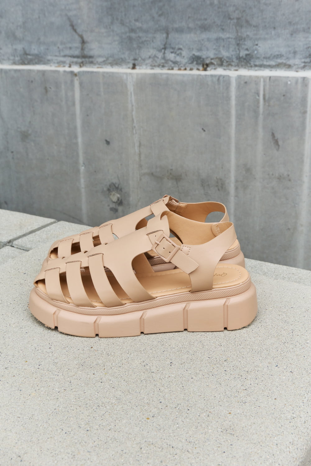 Qupid Platform Cage Stap Sandal in Tan-Jewearrings