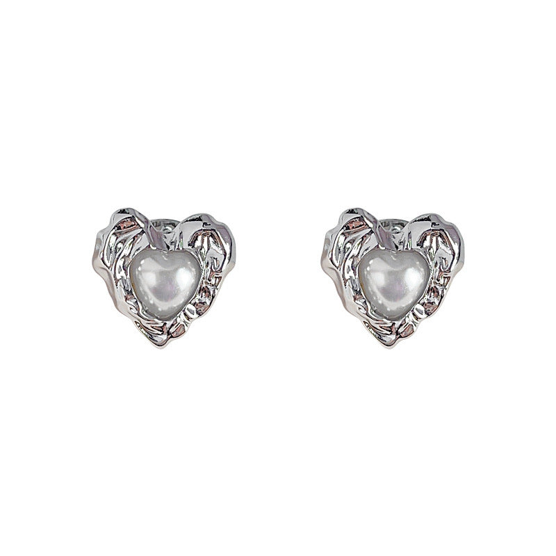 Women's Fashion Temperament Liquid Heart-shaped Silver Stud Earrings-Jewearrings