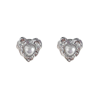 Women's Fashion Temperament Liquid Heart-shaped Silver Stud Earrings-Jewearrings