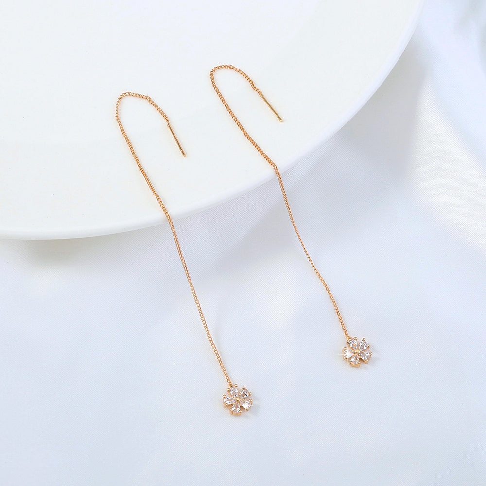 Gold Crown Waterdrop Zircon Tassel Earrings-Jewearrings