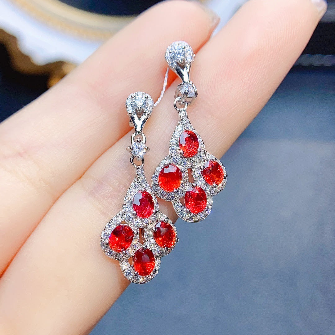 Women's S925 Silver Natural Red Sapphire Stud Earrings-Jewearrings