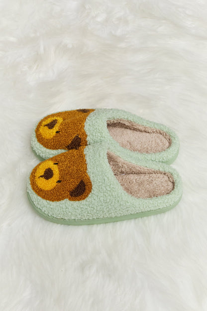 Melody Teddy Bear Print Plush Slide Slippers-Jewearrings