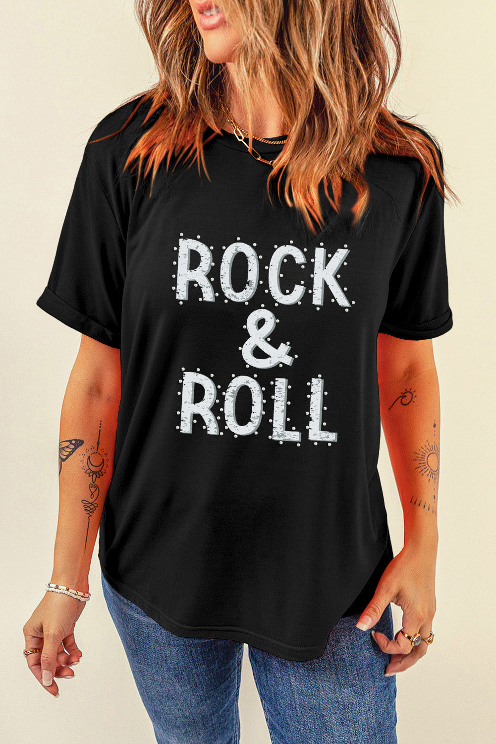 Letter Graphic Round Neck Short Sleeve T-Shirt-Jewearrings